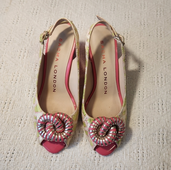 Sacha London Pink and Green Funky Women's Leather Heels Size 7 - Picture 1 of 10